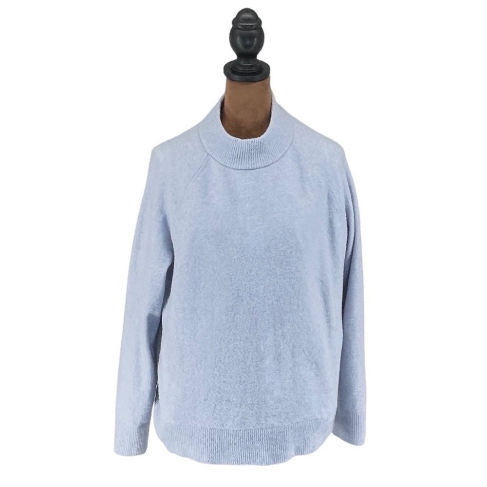 Athleta Women's Light Blue Mock Neck Merino Wool Blend Sweater XS Raglan Sleeve